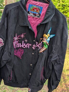 Disney Tinker Bell JH Design Fast Time Racing Jacket Black Pink L